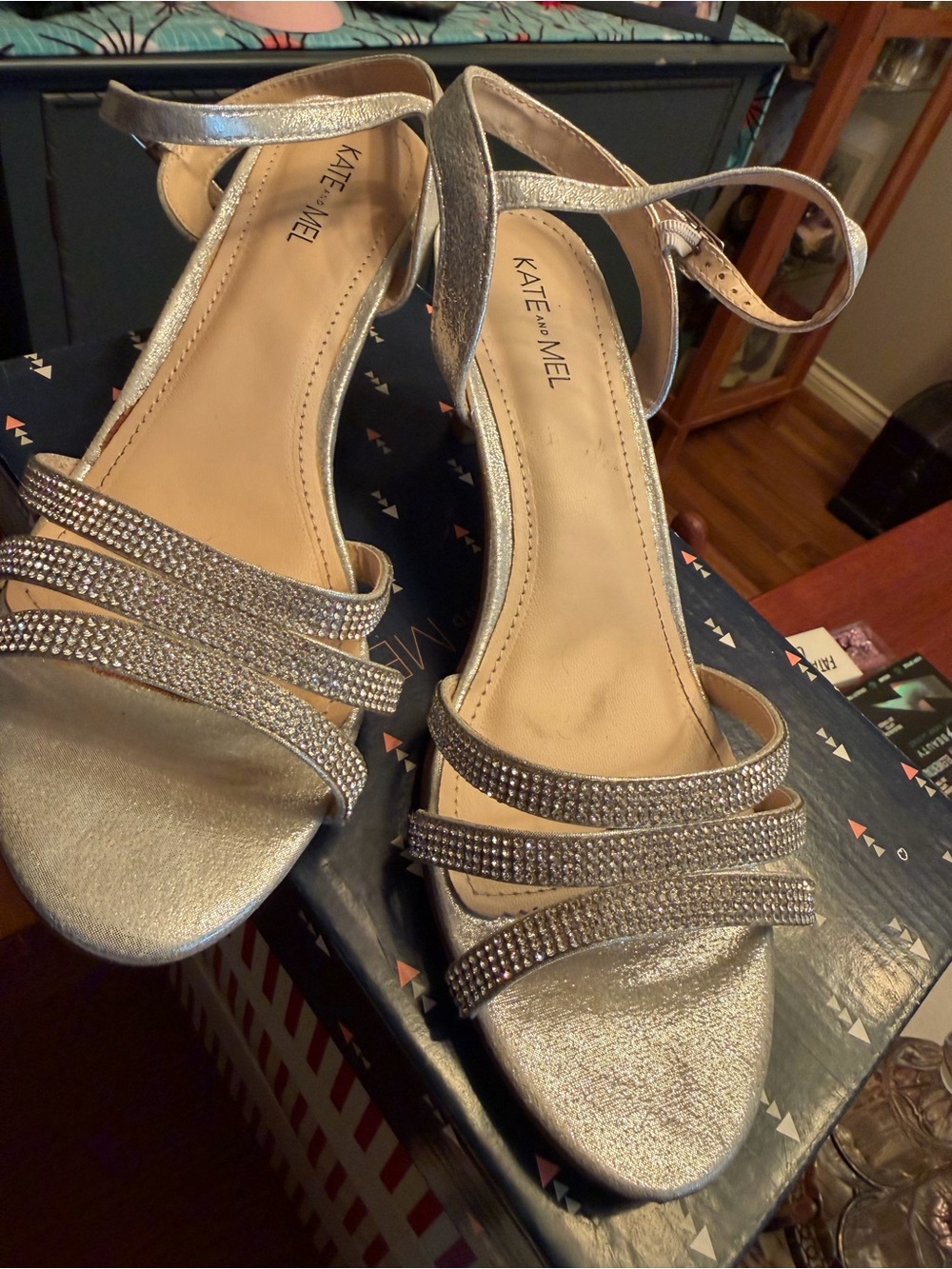 Silver Rhinestone Ankle-Strap Heels